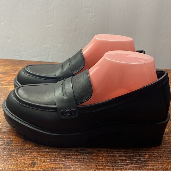 Eloquii Elements Wm’s Sz 7 W Black Slip On Platform Lug Sole Loafer Shoes - Picture 5 of 8